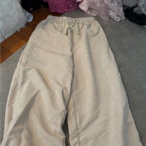 Beige Corduroy Drawstring Pants